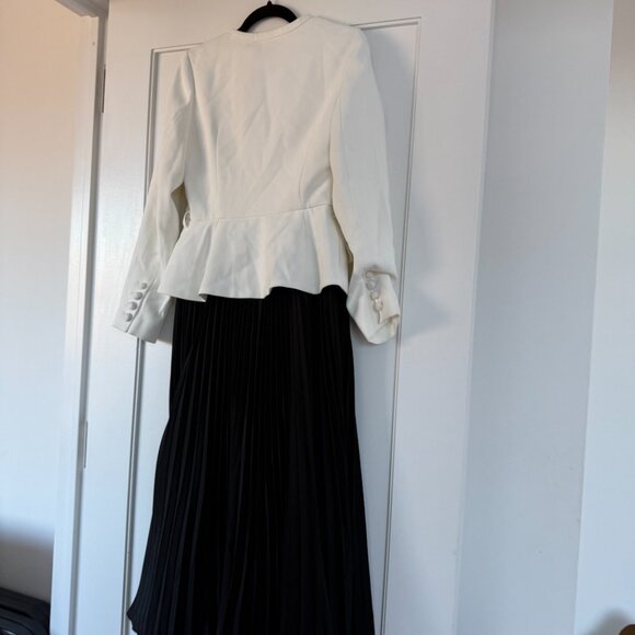 NWT Self-Portrait Crepe Midi Dress Bow Accent Jacket-inspired Pleated Skirt Sz 6 - Picture 8 of 9